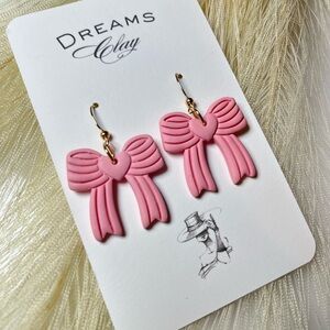 Pink Heart Bow Drop Earrings